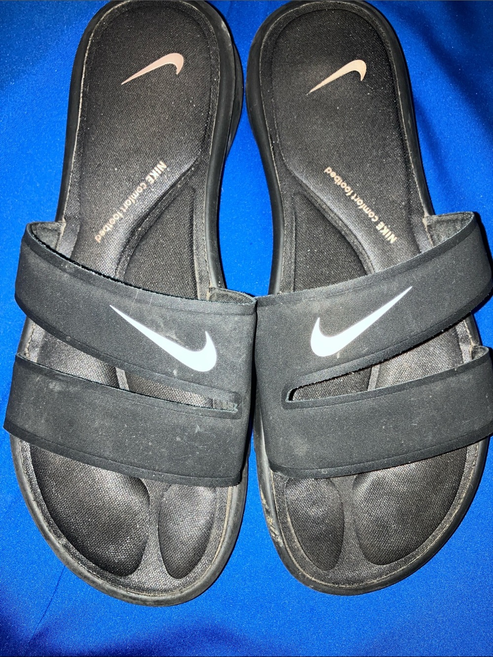 Nike Black Slide Sandals with White Swooshes